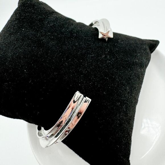 Vintage Star Shaped Cuff Bracelet Engraved Y2K Unique Affirmation Silver Tone